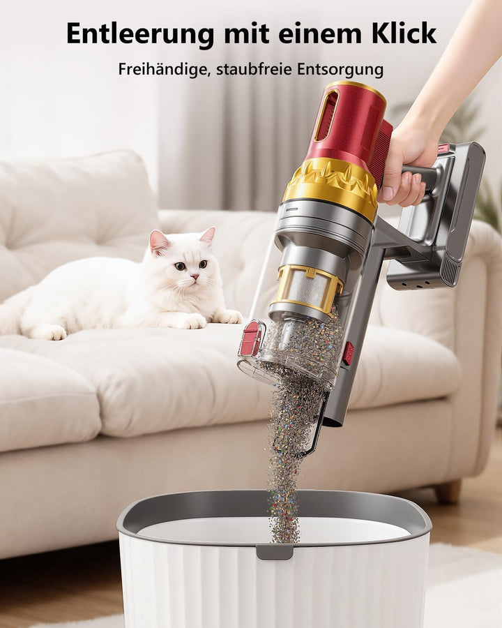 Akku Staubsauger Kabellos 75Mins Laufzeit, Wandmontierte Ladestation, Akkustaubsauger Cordless Vacuu