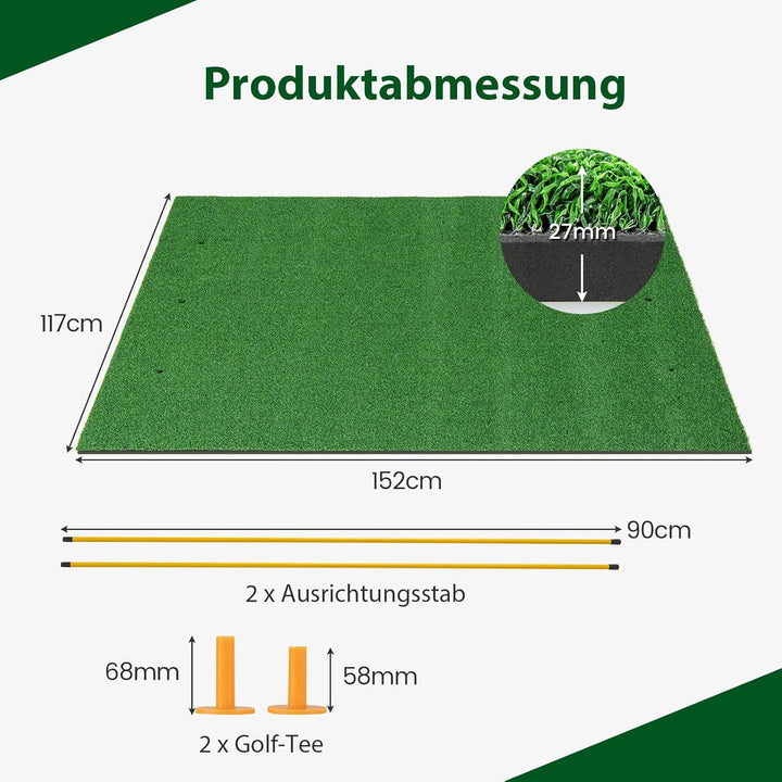 GYMAX Golf Abschlagmatte, Golf Übungsmatte mit 2 Gummi-Tees, 2 Ausrichtungsstäben & 6 Abschlagpositi