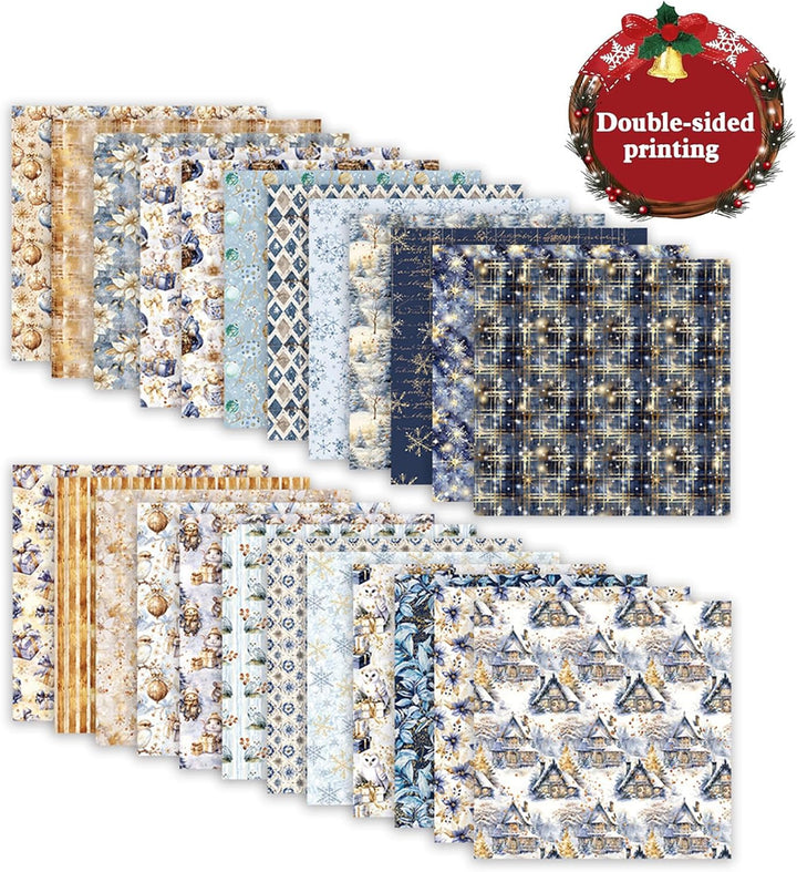 Scrapbooking Papier 24 Blatt/12 Designs, Doppelseitiges Weihnachtstheme Designpapier, Bastelpapier D