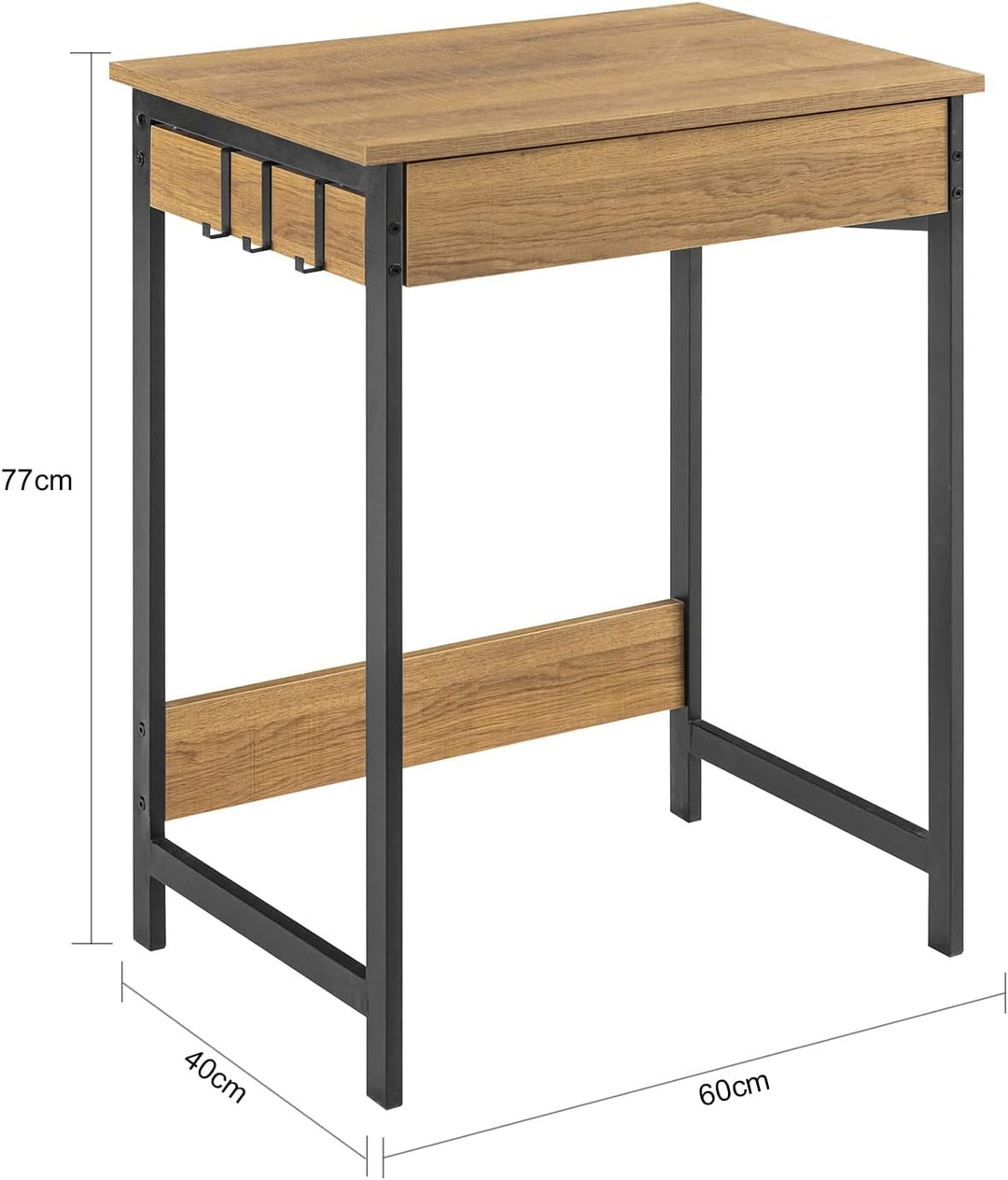 SoBuy FWT43-N Schreibtisch mit Einer Schublade und 2 Haken Tisch Computertisch Arbeitstisch Natur BH