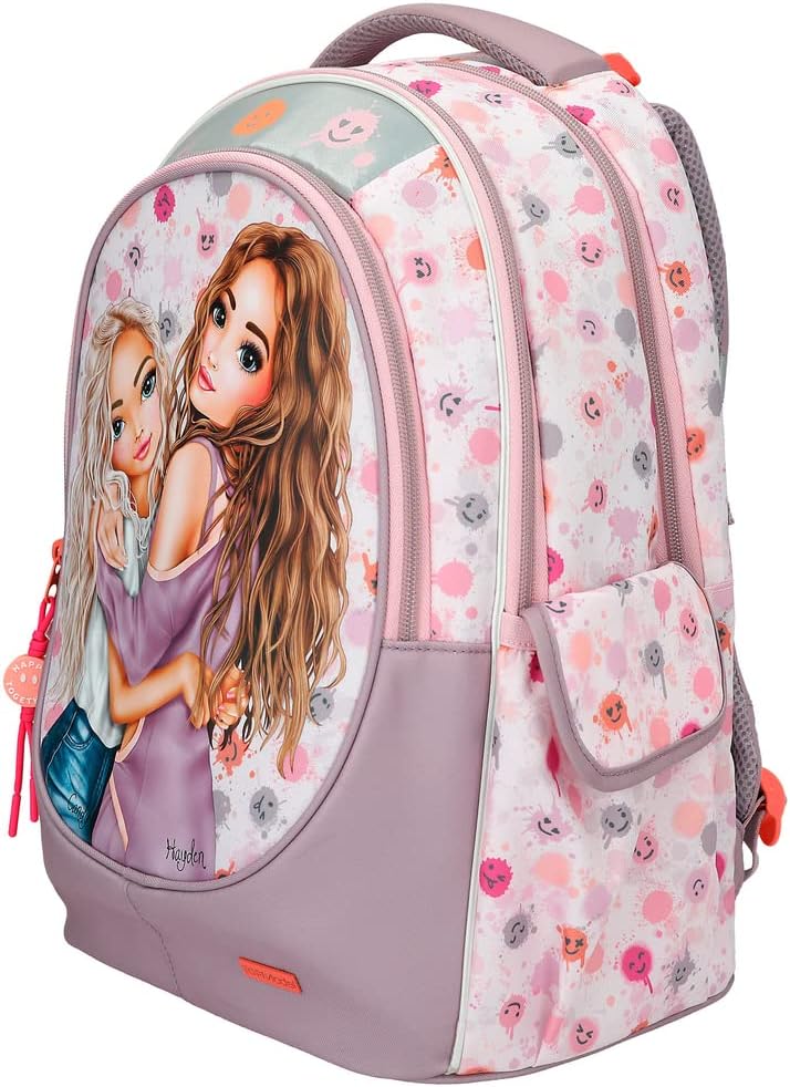 Depesche 12285 TOPModel Happy Together - Schulrucksack in Rosa mit Model-Motiv und Smiley-Muster, Ta