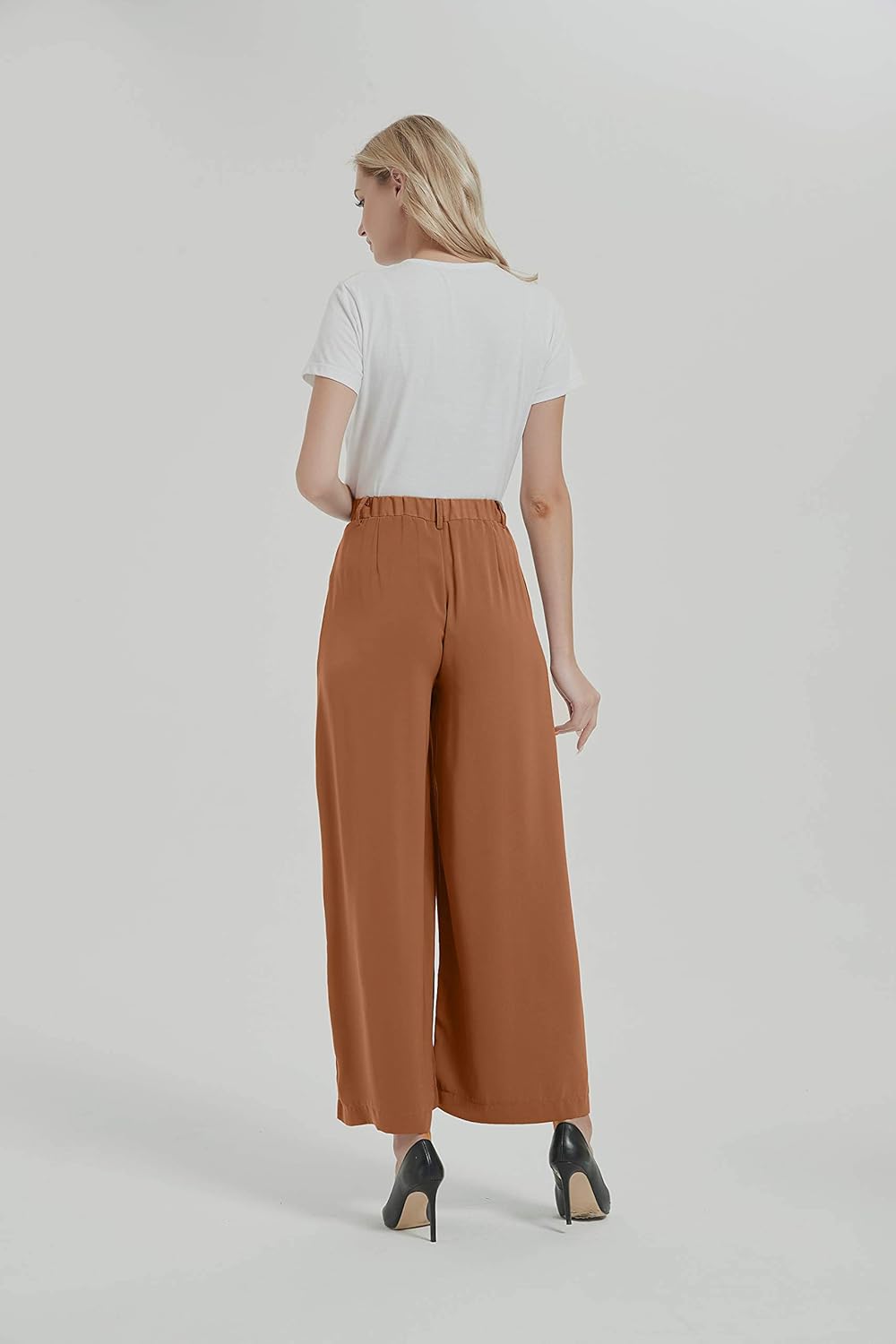 Tronjori Damen Hose Weites Bein Frauen Lange Hose mit Taschen Einfarbig Lose elastische Hohe Taille