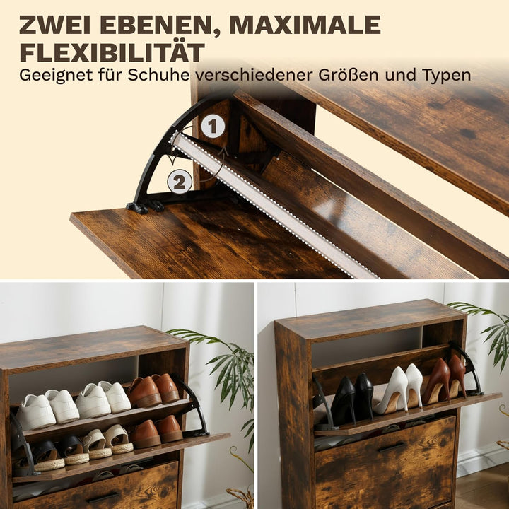 CATAVANA Schuhschrank Schmal - 2 Fächer für 12 Paar - Schuhregal Geschlossen - Platzsparend & Modern