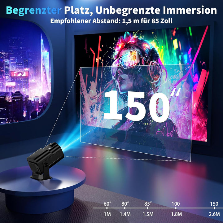 Mini Beamer 4K Full HD 1080P [2026 Modell] Projektor Tragbarer mit WiFi 6 und Bluetooth 5.2 & 270° D
