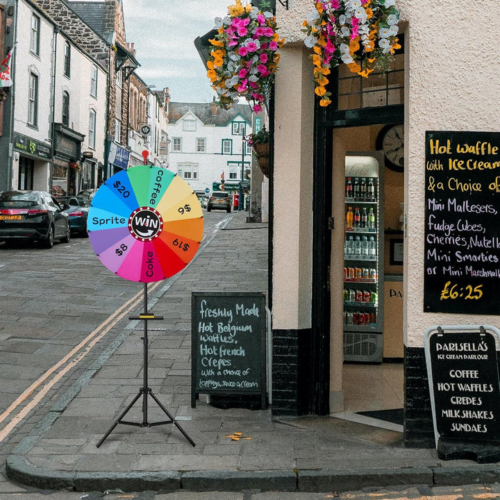 Glücksrad zum Drehen gross 24", Glücksrad mit 14 Steckplätze, Tablett, Radiergummi, Marker, Höhenver