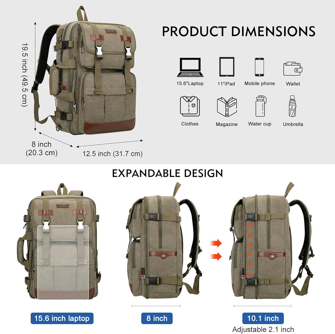 WITZMAN Reiserucksack Herren Canvas 40L Laptop Rucksack Fit 16 Zoll Vintage Rucksack für Herren Gesc