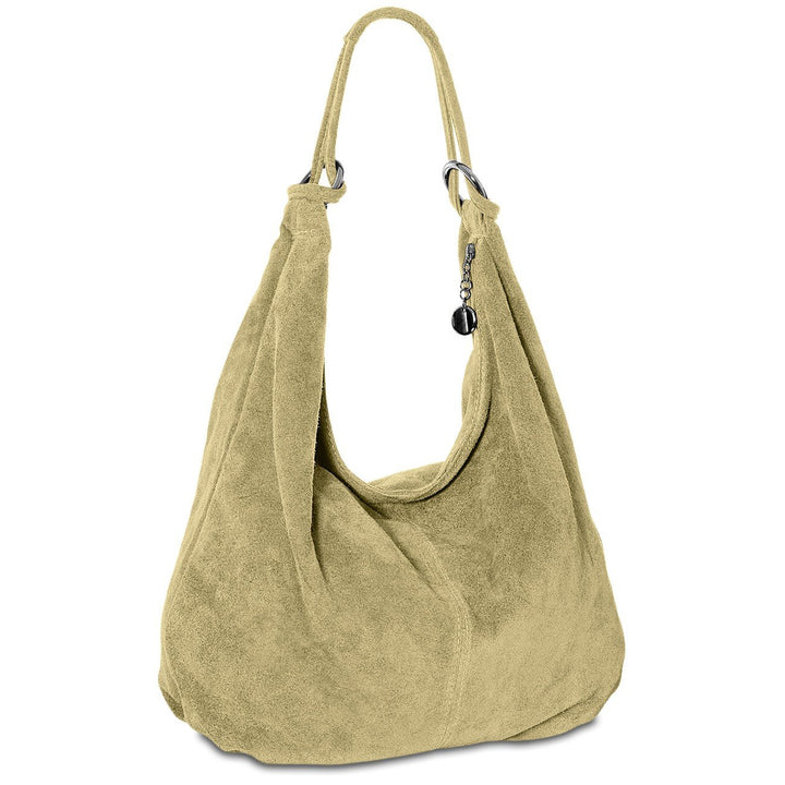 Caspar TL617 grosse Damen Vintage Veloursleder Tasche Beige, Beige