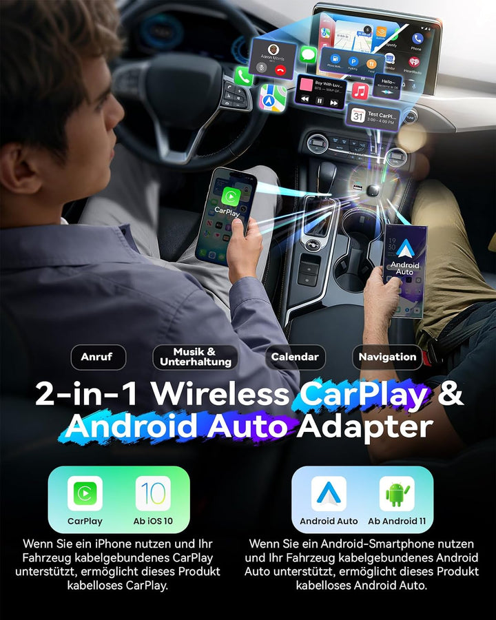 Wireless Carplay & Android Auto Adapter 2-in-1, 1-klick-Benutzerwechsel, Mavlou 2026 Ultra-Mini Dong