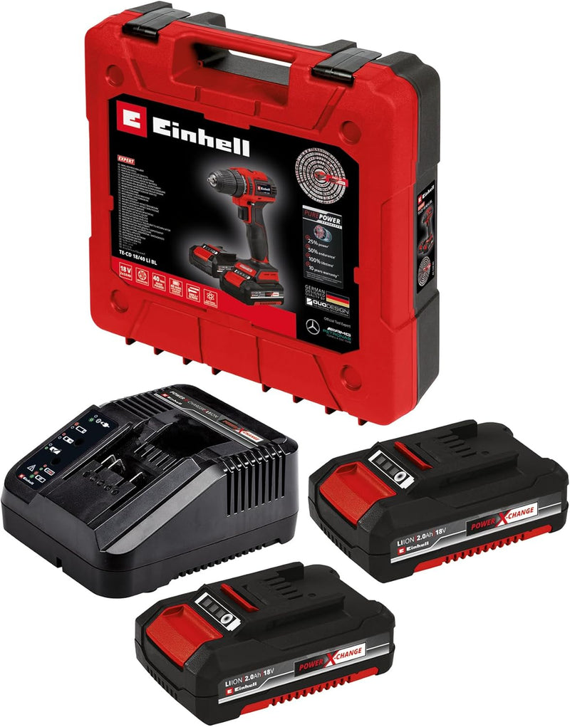 Einhell Akku-Bohrschrauber TE-CD 18/40 Li BL (2x2,0 Ah) Power X-Change (Li-Ion, 18 V, 40 Nm, bürsten