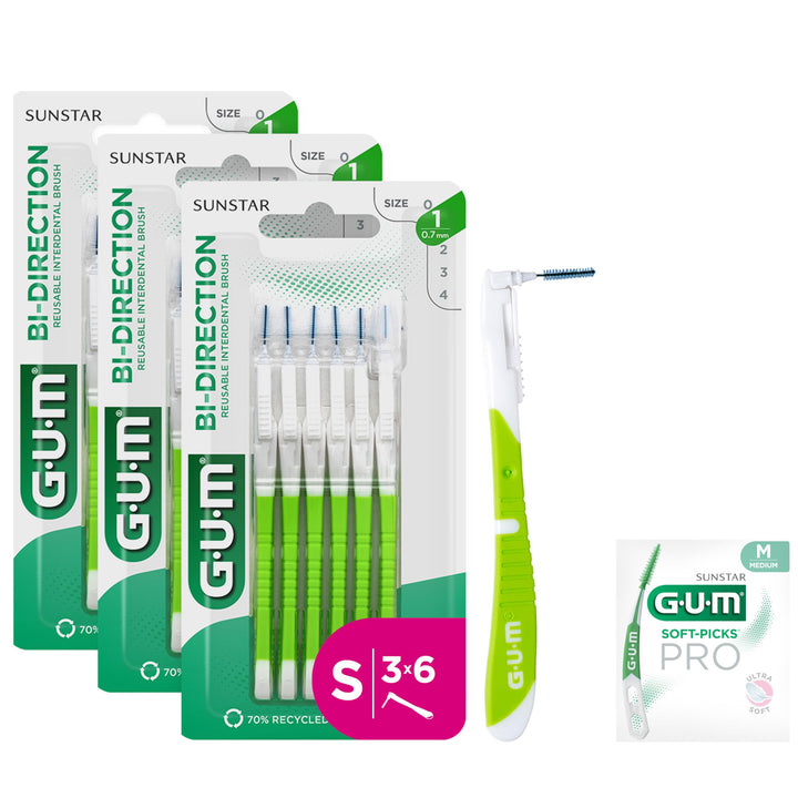 GUM BI-DIRECTION Zwei-Winkel-System Interdentalbürsten | 90 Grad Positionierung | Zahnreinigung und