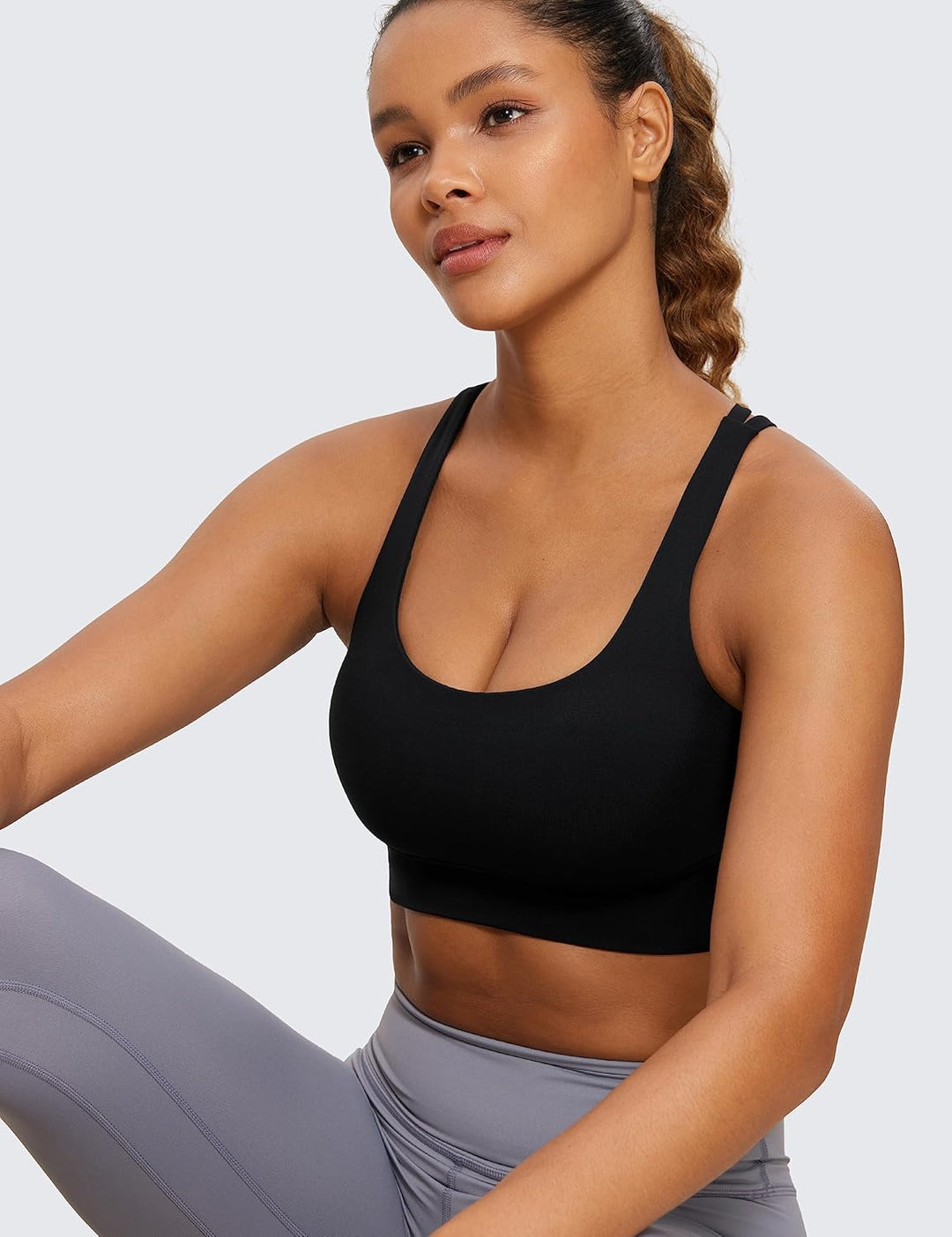 CRZ YOGA Damen Strappy Longline Sport BH - Ohne Bügel Gepolstert Sports Bra Yoga Workout Fitness Cro