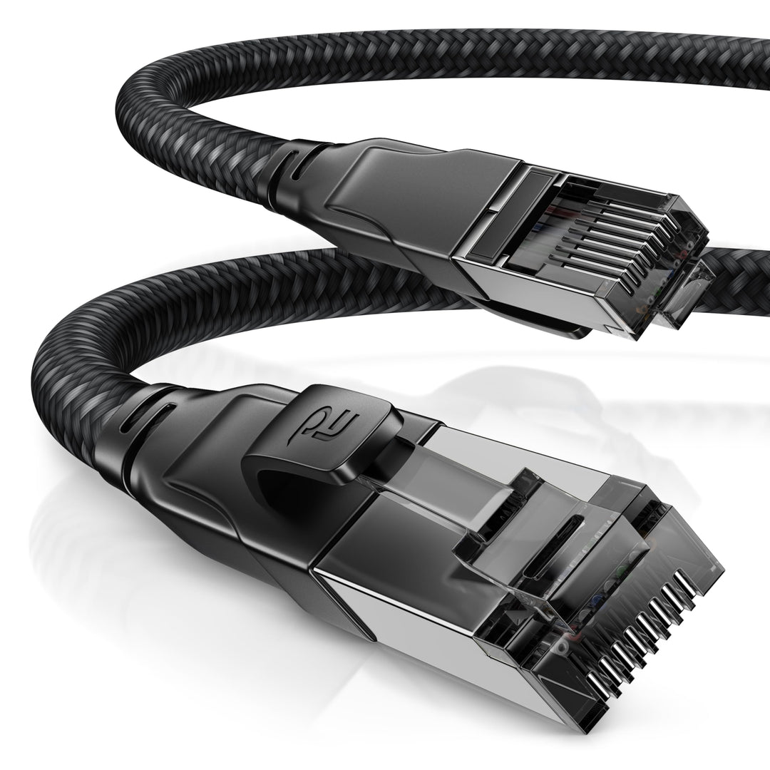 CSL CAT8.1 Netzwerkkabel 40 Gbits - 10m - Baumwollmantel - Black Series - LAN Kabel Patchkabel RJ45