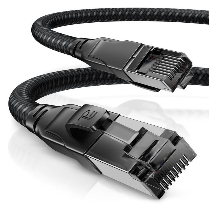 CSL CAT8.1 Netzwerkkabel 40 Gbits - 10m - Baumwollmantel - Black Series - LAN Kabel Patchkabel RJ45