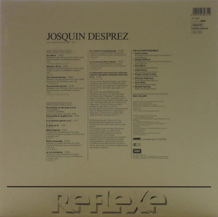 Josquin Des Prés - Hilliard Ensemble, The - Motets Et Chansons - EMI - 1C 067 1435731, Vinyl
