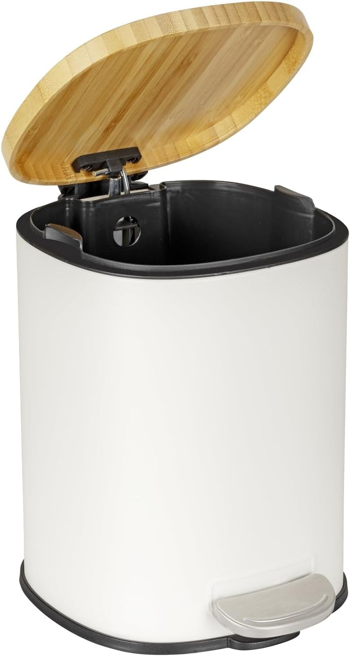 WENKO Kosmetikeimer Mod. Fianema Treteimer 3L weiss mit Bambusdeckel Easy-Close Absenkautomatik Meta
