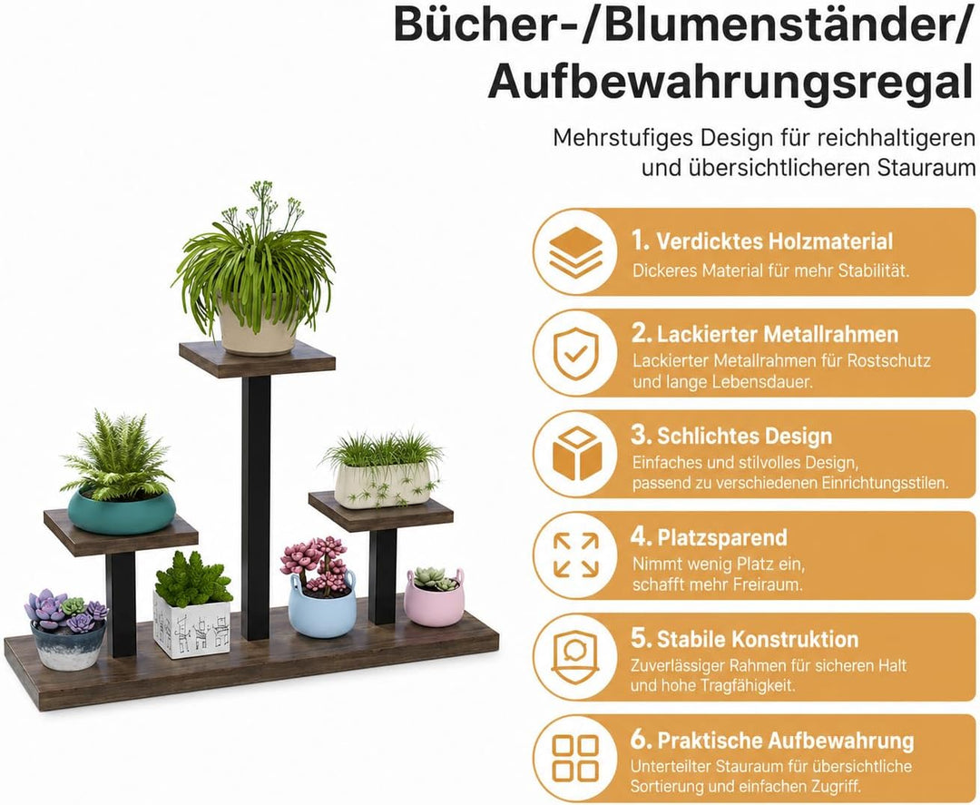 Pflanzenständer Fensterbank Innen, 4 Ebenen Blumenständer Klein, Sukkulenten Regal aus Metall und Ho