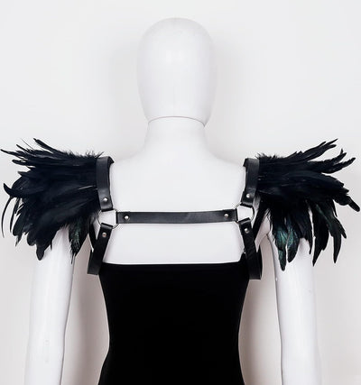 keland Damen Gothic Feder Epauletten Umhang Schal Schulterumhang Schultertuch für Halloween Cosplay