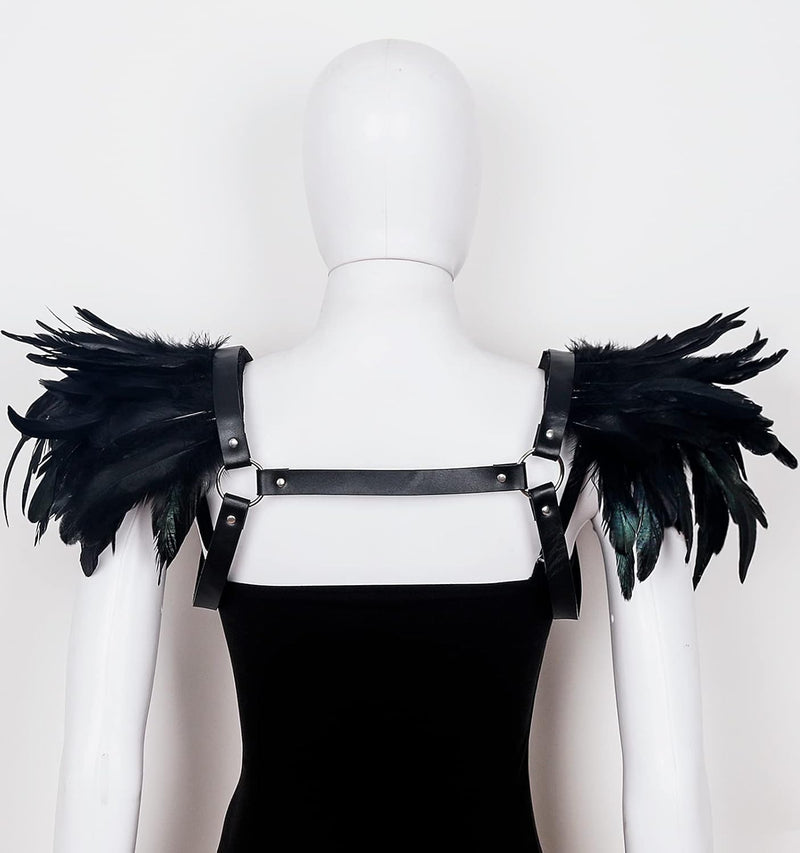 keland Damen Gothic Feder Epauletten Umhang Schal Schulterumhang Schultertuch für Halloween Cosplay