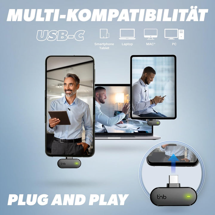 T'nB - Kabelloses Krawattenmikrofon mit Ladebox, Rauschunterdrückungstechnologie, Plug and Play- Sch