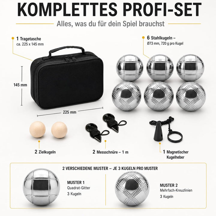 Boule Set 6 Kugeln Metall,Petanque &amp; Boccia Kugeln mit 2 Zielkugeln, Magnetischem Kugelheber, Abstan