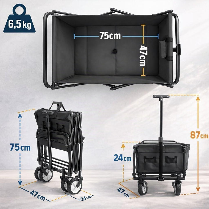 BigDean Bollerwagen faltbar bis 80kg grau schwarz kompakter Faltbollerwagen | Transportwagen klappba