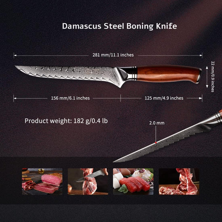 YARENH Ausbeinmesser 15.6 cm, Profi Damast Filetiermesser, Scharf Küchenmesser, 73 Schichten Damasts