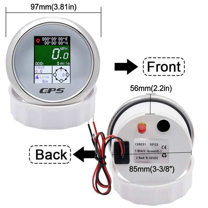 Geloo 85mm GPS-Geschwindigkeitsmesser, TFT-Bildschirm wasserdichte digitale Geschwindigkeitsmesser e