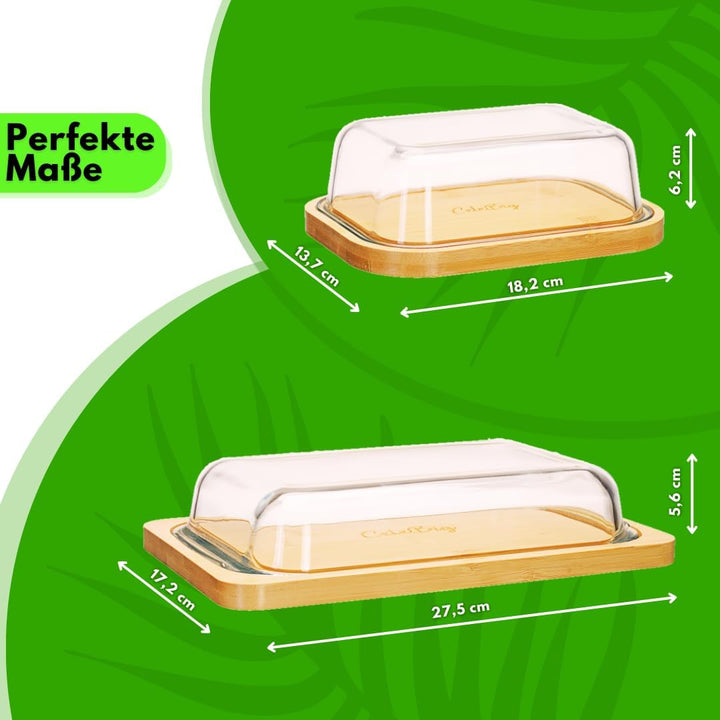 CeleBig® Butterdose-Set | Umweltfreundlicher und nachhaltiger Bambus | Hochwertiger Glasdeckel | Hoc