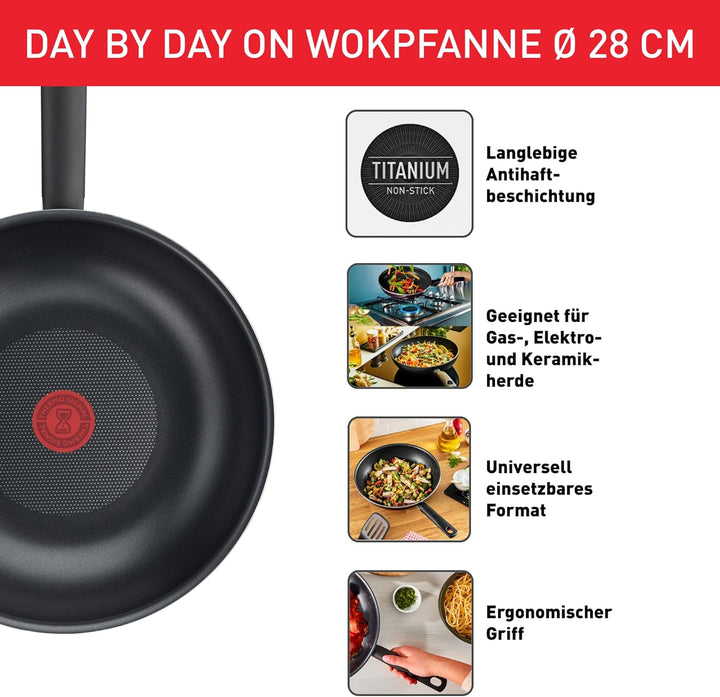 Tefal 28 cm grosse Wokpfanne, 6 bis 8 Personen, keine Induktion, Antihaftbeschichtung, widerstandsfä