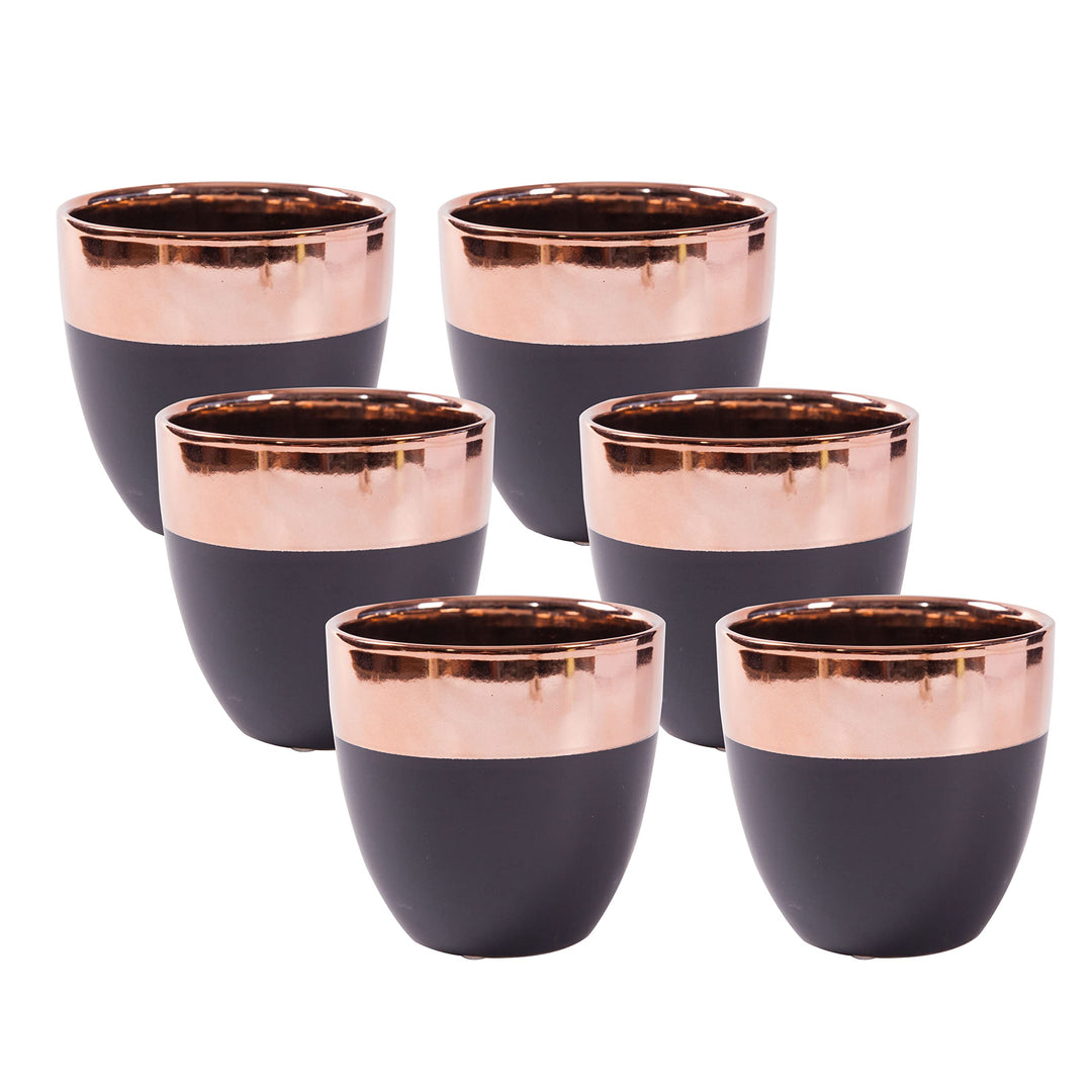 Jinfa 6er-Set Keramik Blumentöpfe Übertöpfe | Mattschwarz mit rosegoldenem Finish | Durchmesser 13,5