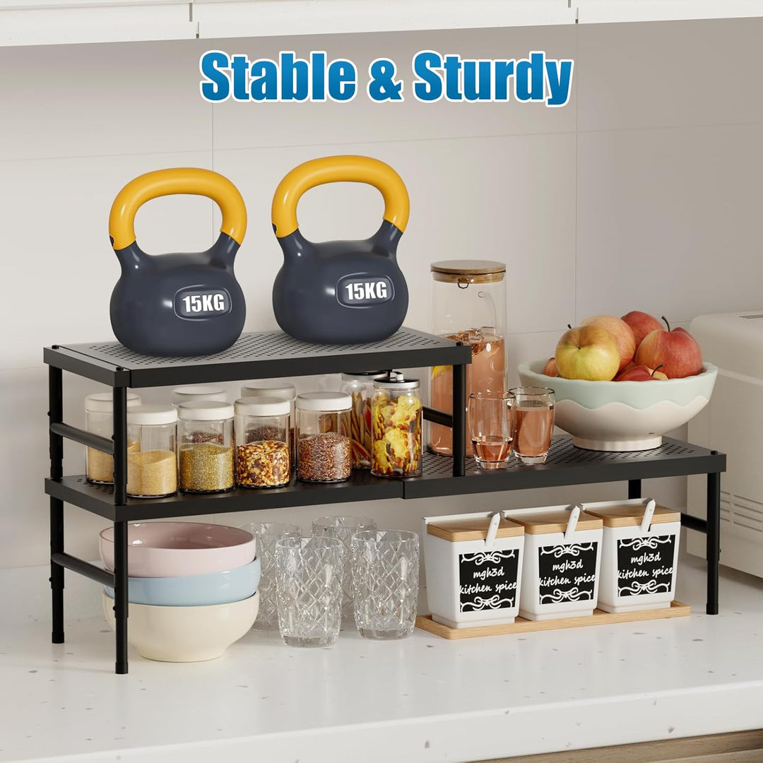 HI NINGER 2er Set 42–72 cm Erweiterbares Schrankregal, Küchen Organizer Verstellbar & Stapelbar, Gew