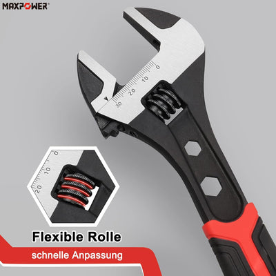 MAXPOWER 3 Stücke Rollgabelschlüssel Set 150mm/200mm/300mm Hochwertiger Schraubenschlüssel Verstellb