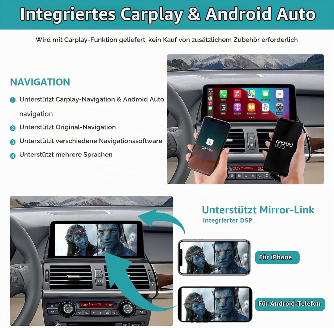 10,25 Zoll Touchscreen-Autoradio für BMW X5/X6 E70 E71 2007–2010 mit CCC-System, unterstützt Apple C
