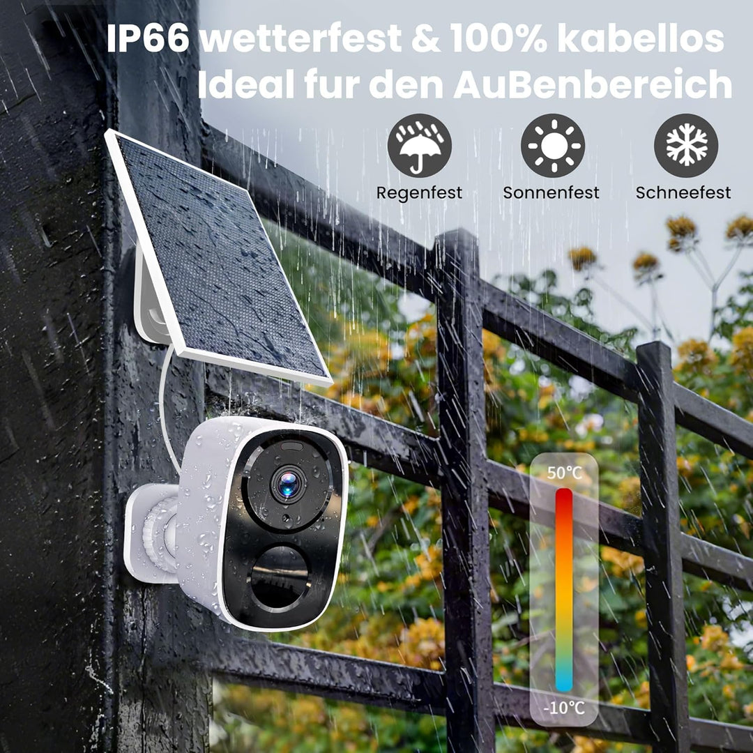 2K/3MP Überwachungskamera Aussen Akku Solar, Kostenloser Cloud-Speicher, 2.4G-5G GHz WLAN Kabellose