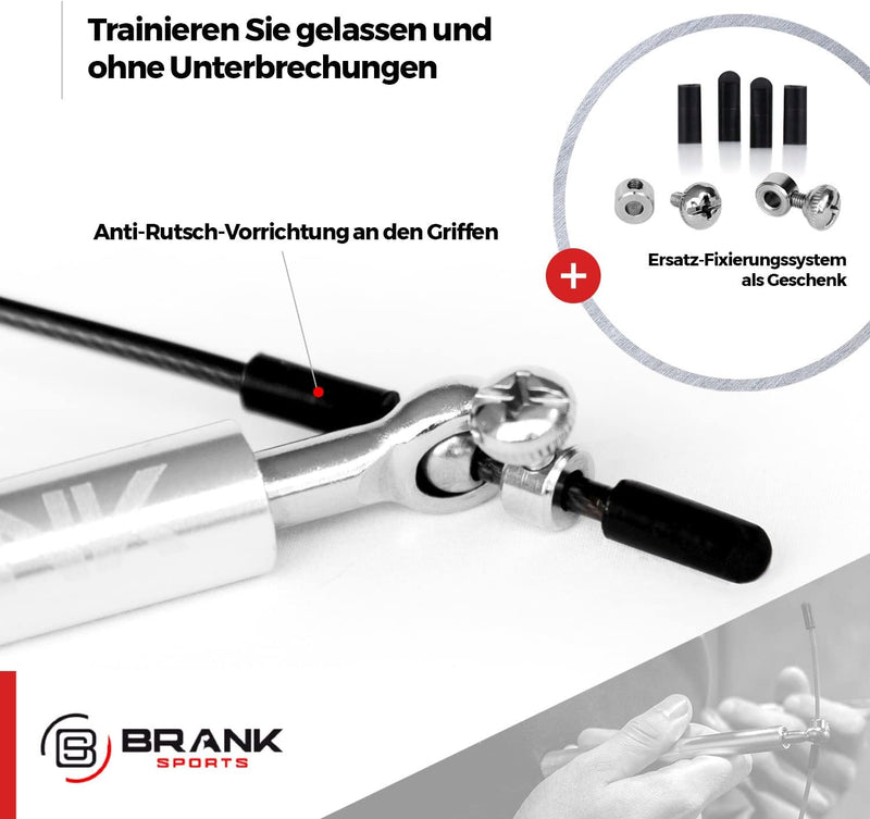 BRANK SPORTS® Speed Rope mit 3 Stahlseilen für Crossfit, Boxen, Rope-Skipping & normales Seilspringe