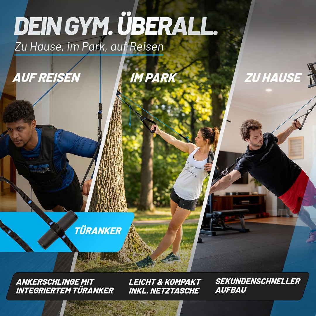 aerobis® aeroSling Elite Schlingentrainer | Sling Trainer Ganzkörpertraining mit Umlenkrolle, Türank