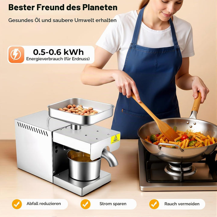 600W 220V Ölpresse Maschine Geringe Geräuschentwicklung Automatische Ölpresse aus Edelstahl Kalt- un