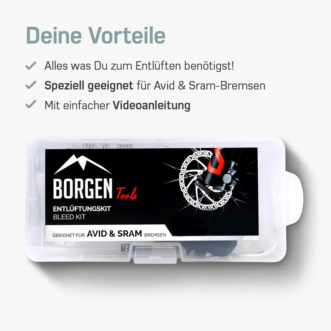Borgen Entlüftungskit für Avid-Sram Schreibenbremsen - Bremsen entlüften für Avid Elixir UVM. Inkl.