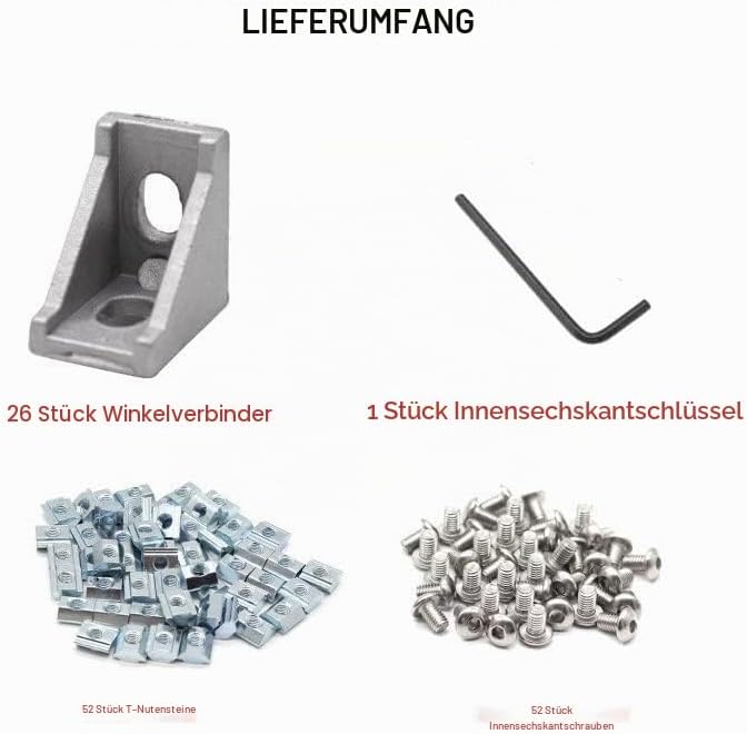 26 Stück Aluwinkel 20x20 Nut 6 Aluwinkel für Aluprofil 20x20 von iMetrx, 2028 Silber