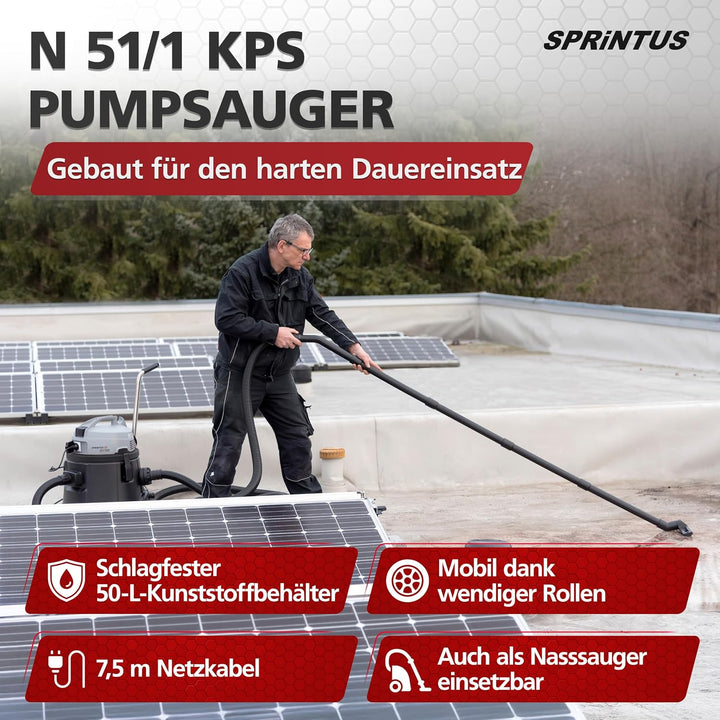 Sprintus® Pumpsauger N51/1 KPS I Leistungsstarker Nasssauger mit Abpumpfunktion &amp; 14.000L Fördervolu