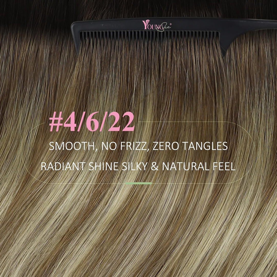 YoungSee Tape in Extensions Balayage Invisible Tape Extensions Echthaar Braun Ombre Blond Echthaar E