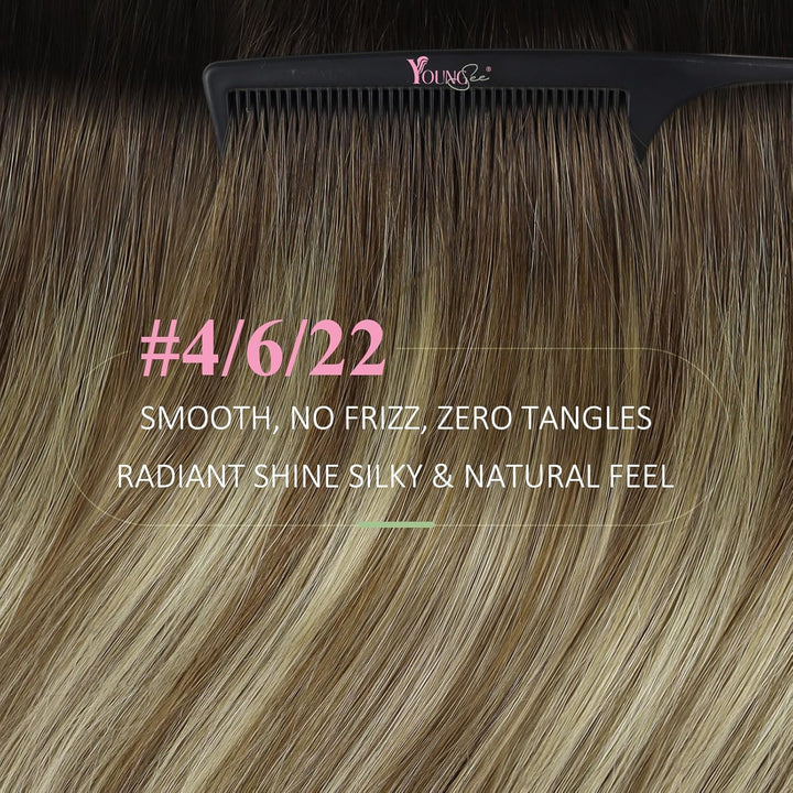 YoungSee Tape in Extensions Balayage Invisible Tape Extensions Echthaar Braun Ombre Blond Echthaar E