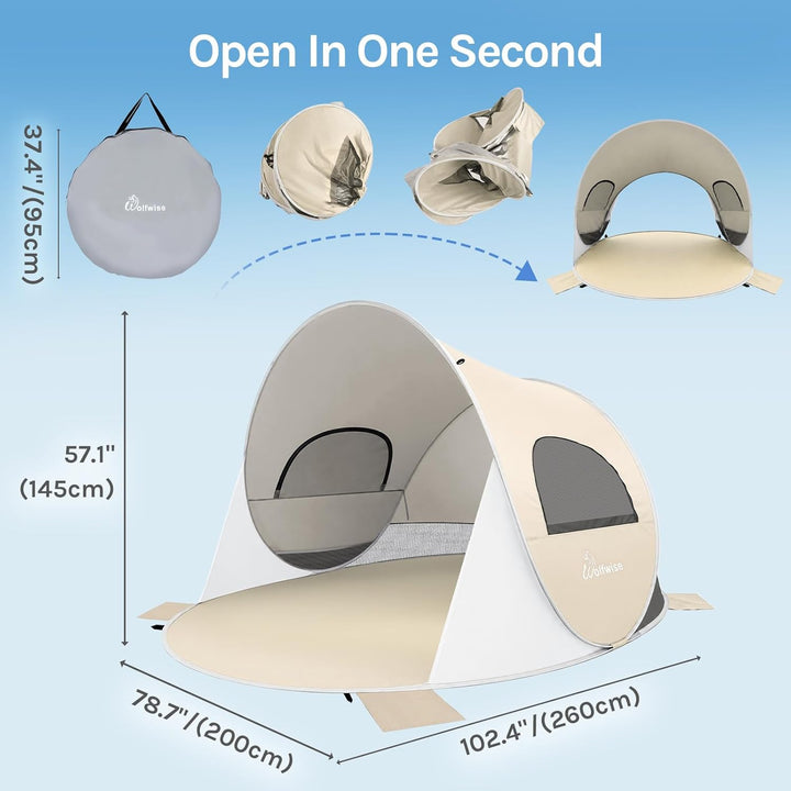 Wolfwise Pop Up Strandmuschel für 6 Personen, Sofort Aufbau, UV-Schutz 50+, Wasserabweisend, Belüfte