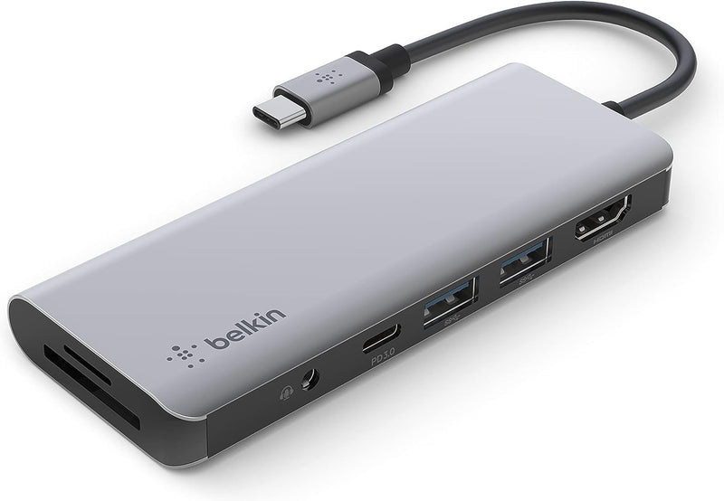 Belkin 7-in-1-Multiport-USB-C-Hub (mit 4K HDMI, USB-C, 2x USB-A, 3,5-mm- Audioklinke, SD 3.0- und mi