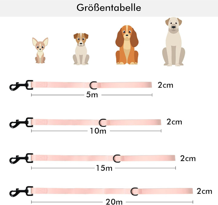 Schleppleine für Hunde, Schleppleine 5m/10m/15m/20m mit Handgriff und D-Ring, Wasserdicht und Leicht