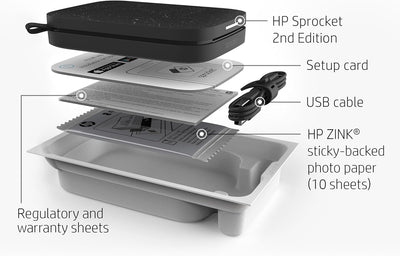 HP Sprocket Portable 5x7.6 cm Sofortbilddrucker (Schwarz) Drucken Sie Bilder auf Zink Sticky-Backed