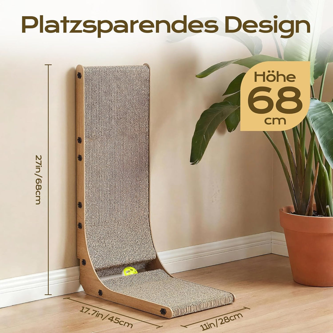 L-förmiges Kratzbrett Katze 68 cm & Kratzpappe für Katzen | Kratzbretter Katze mit Spielzeug, Hochdi
