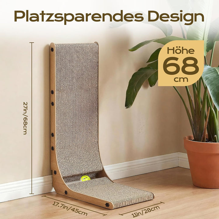 L-förmiges Kratzbrett Katze 68 cm & Kratzpappe für Katzen | Kratzbretter Katze mit Spielzeug, Hochdi