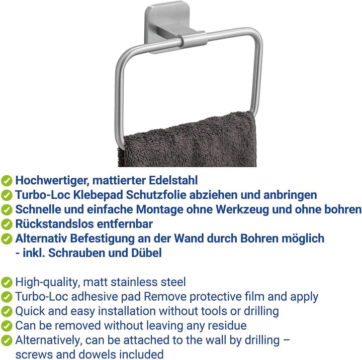 WENKO Turbo-Loc® Handtuchring ohne Bohren für die Wand