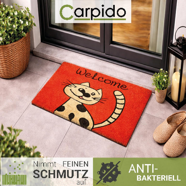 Carpido Fussmatte Kokos Katze - Türmatte 40 x 60 cm (Rechteckig) - antibakterielle Eingangsmatte nat